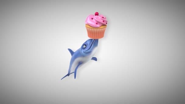 Delfín Divertido Con Cupcake Animación — Vídeo de stock