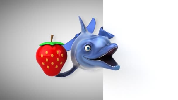 イチゴと楽しい漫画のキャラクター 3Dアニメーション — ストック動画