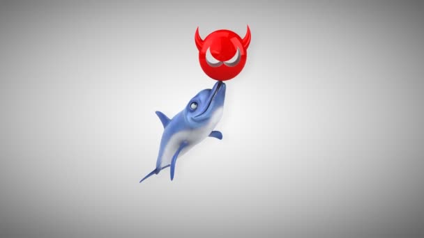 Delfín Divertido Con Virus Animación — Vídeos de Stock