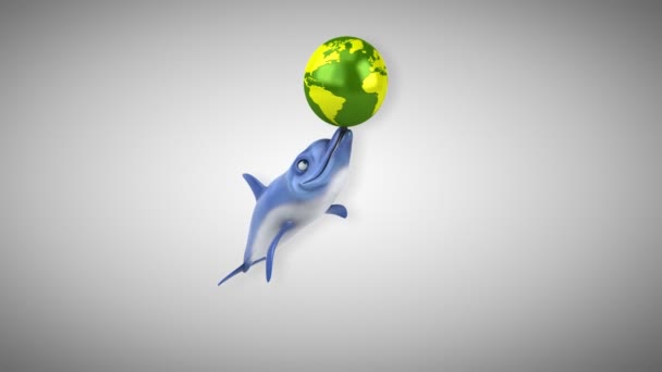 Rolig Delfin Med Planet Animation — Stockvideo