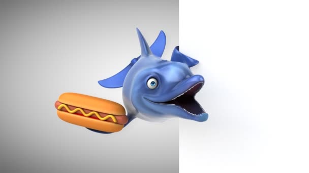 Fun Delphin Mit Hotdog Animation — Stockvideo