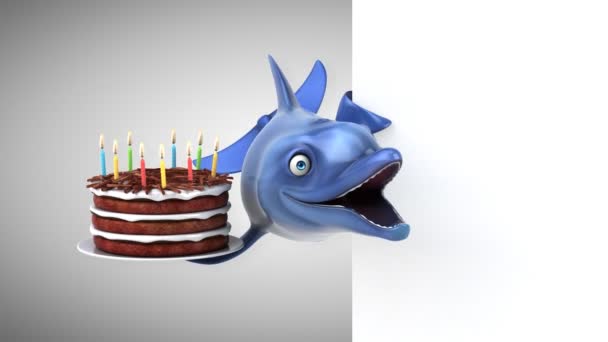 ケーキ アニメーションと楽しいイルカ — ストック動画
