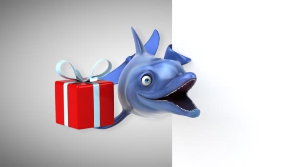 Leuk Personage Met Cadeau Animatie — Stockvideo