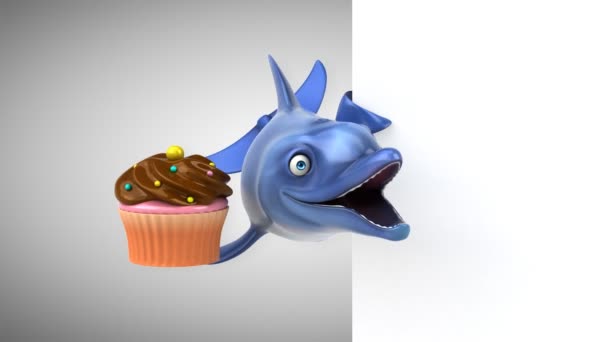 Fun Delphin Mit Cupcake Animation — Stockvideo