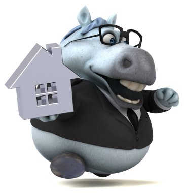 Eğlenceli çizgi film karakteri ile ev - 3d çizim