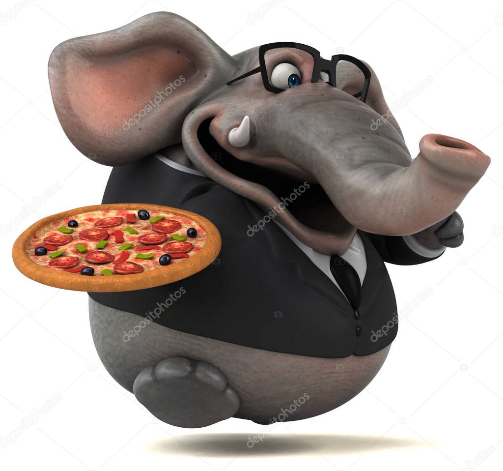 Fun cartoon character with pizza  - 3D Illustration