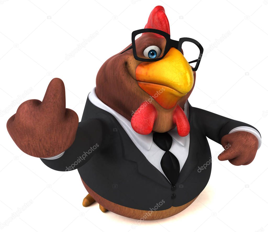 Fun chicken cartoon character - 3D Illustration