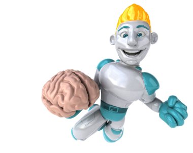 Eğlenceli çizgi film karakteri ile beyin - 3d çizim