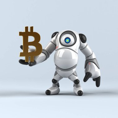 Bitcoin - 3d çizim ile eğlenceli çizgi film karakteri