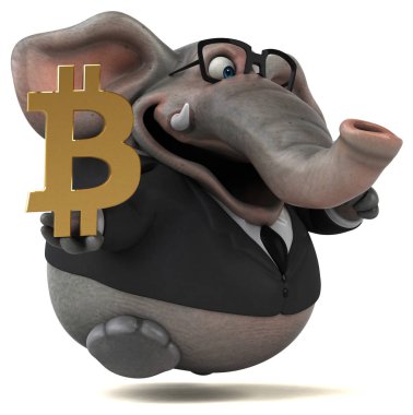 Bitcoin - 3d çizim ile eğlenceli çizgi film karakteri