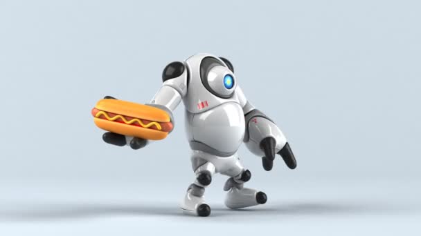 Robot Holding Hotdog Animation — Stock Video