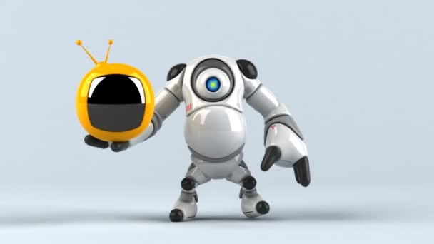 Robot Que Sostiene Televisión Animación — Vídeos de Stock