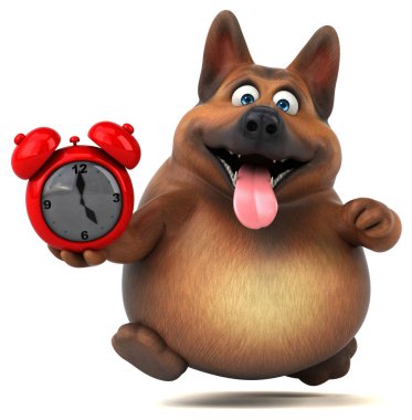 Eğlenceli Alman çoban köpeği ile saat - 3D Görüntü