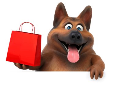Eğlenceli Alman çoban köpeği ile çanta - 3d çizim