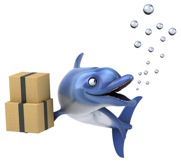 Fun Delphin Mit Boxen Illustration — Stockfoto