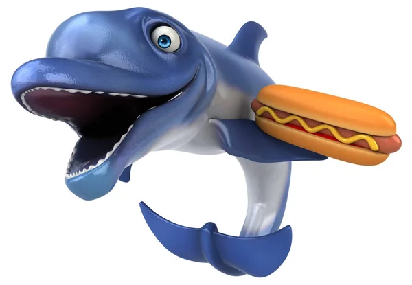 带热狗的海豚 3D图解 — 图库照片