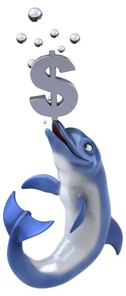 Delfino Divertente Con Dollaro Illustrazione — Foto Stock