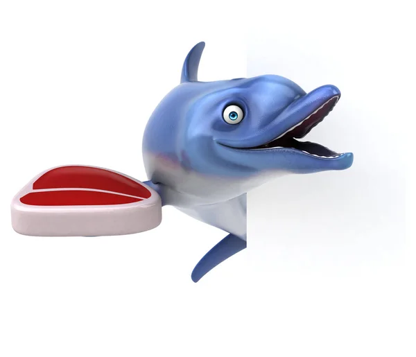 Rolig Delfin Med Kött Illustration — Stockfoto