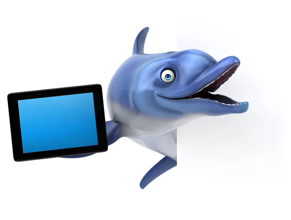 Веселый Дельфин Планшетом Иллюстрация — стоковое фото