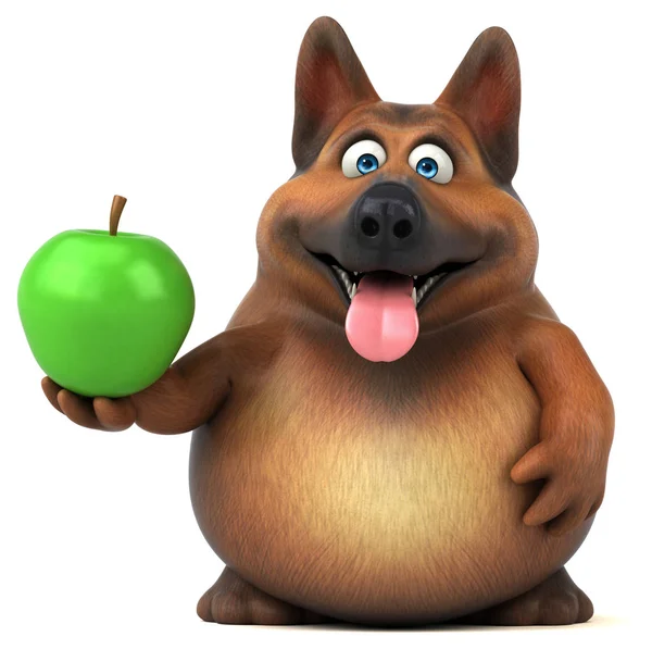 Lustiger Schäferhund Mit Apfel Illustration — Stockfoto
