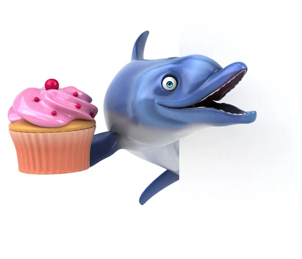 Golfinho Divertido Com Cupcake Ilustração — Fotografia de Stock