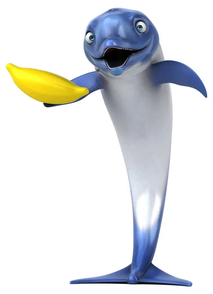 有香蕉的有趣海豚 3D图解 — 图库照片