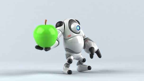 拿着苹果 动画的机器人 — 图库视频影像