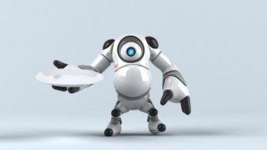 robot holding  plate  - 3D animation 