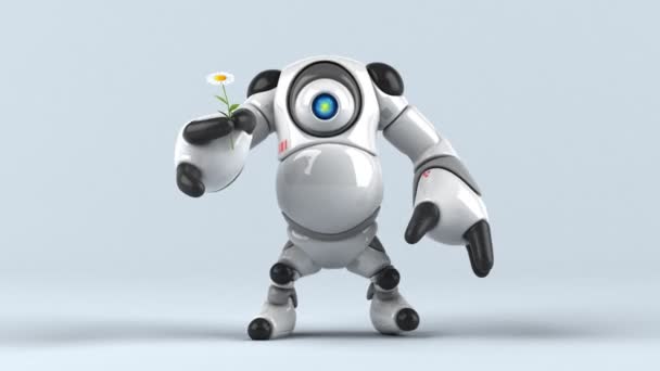 Big Robot Character Flower Animation — Stock Video