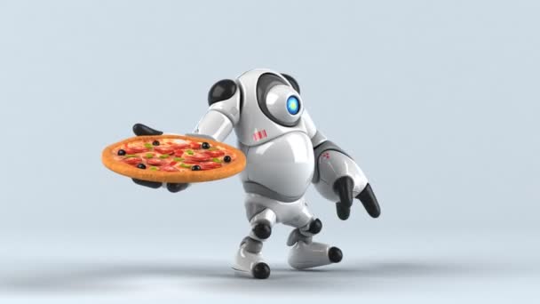 Roboter Hält Pizza Animation — Stockvideo