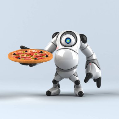 Pizza - 3d çizim tutan robot 