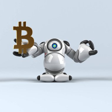 Bitcoin - 3d çizim tutan robot