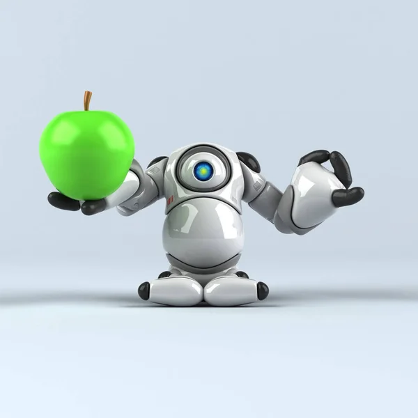 手持苹果3D 插图的机器人 — 图库照片