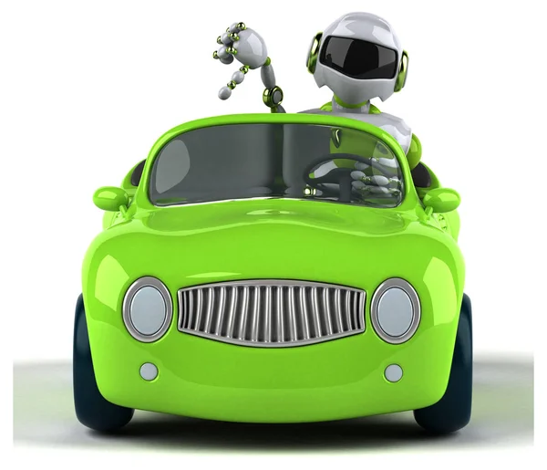 グリーン車 イラストレーション上のロボット — ストック写真