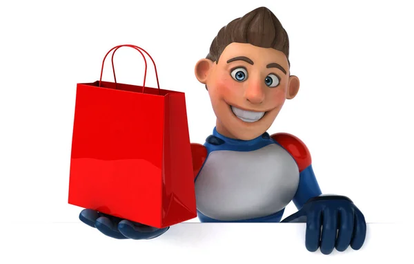 Divertente Personaggio Dei Cartoni Animati Con Shopping Bag Illustrazione — Foto Stock