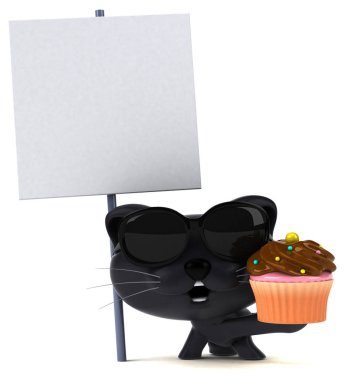 Komik karikatür karakter ile cupcake - 3d çizim