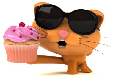 Komik karikatür karakter ile cupcake - 3d çizim