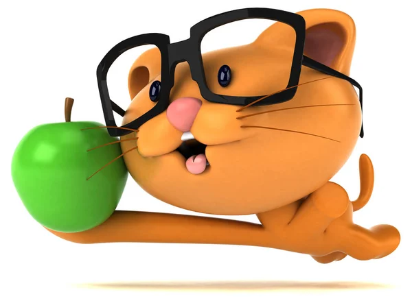 Rolig Tecknad Figur Med Apple Illustration — Stockfoto