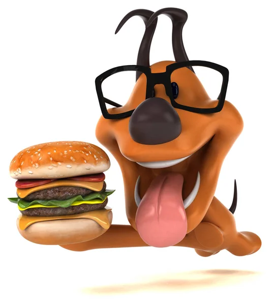 Grappige Cartoon Karakter Met Hamburger Illustratie — Stockfoto