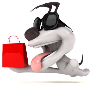 Eğlenceli çizgi film karakteri ile alışveriş çantası - 3d çizim