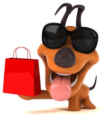 Eğlenceli çizgi film karakteri ile alışveriş çantası - 3d çizim