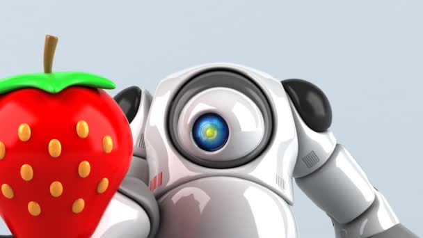 Ρομπότ Κρατώντας Φράουλα Animation — Αρχείο Βίντεο