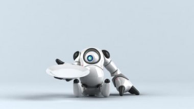 robot holding  plate  - 3D animation 
