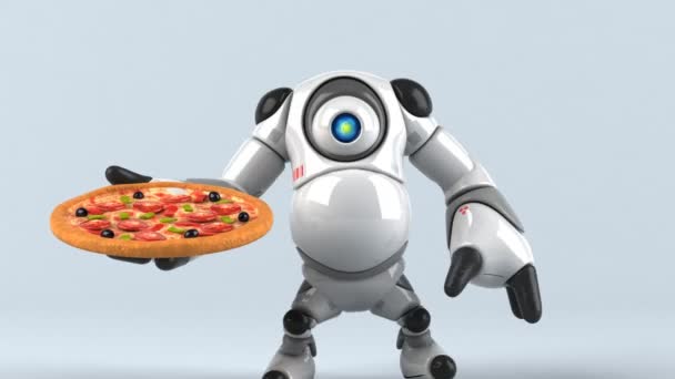 持有披萨的机器人3D动画 — 图库视频影像