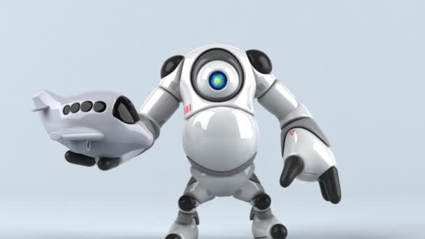 Robota Drží Letadlo Animace — Stock video