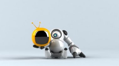 robot holding  tv    - 3D animation 