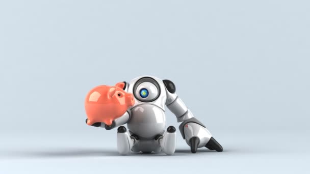 Robot Holding Piggy Bank Animation — Stock Video