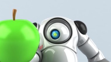 robot Apple - 3d animasyon holding 