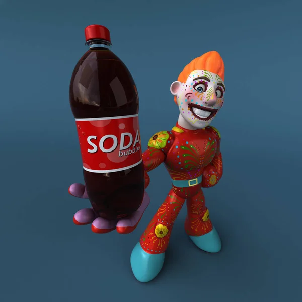 Rolig Tecknad Karaktär Med Soda Illustration — Stockfoto