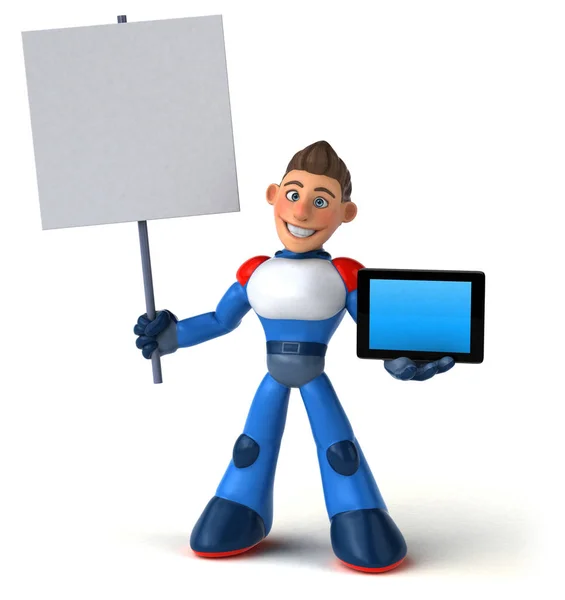 Divertido Personaje Dibujos Animados Con Tableta Ilustración — Foto de Stock
